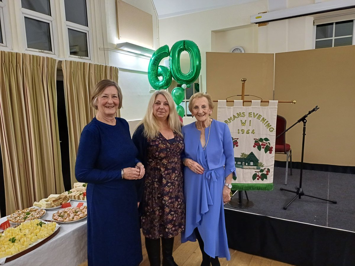 Diary of the Travelling Chairs Co-chair Angie Leach had the honour of attending 60th birthday celebrations of Dormans Evening WI, formed the year she was born! Here she is with President Karil Greenhalgh and Sheila Grey, a founding member @WomensInstitute