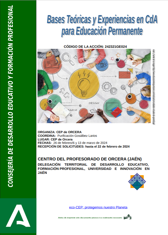 BASES TEÓRICAS Y EXPERIENCIAS EN CDA PARA EDUCACIÓN PERMANENTE

juntadeandalucia.es/educacion/port…

Enlace al detalle e inscripción en la actividad: juntadeandalucia.es/educacion/secr…