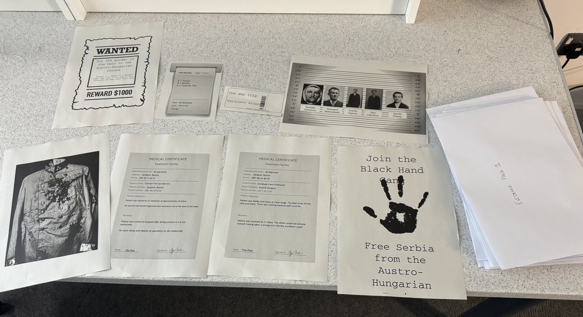 Sorting out my Franz Ferdinand Murder Mystery to open up the AQA Conflict and Tension GCSE Course. 

They’ll then answer the question of ‘did two bullets start WWI’, which they’ll revisit at the end of the unit

#history #historyteaching #aqahistory #conflictandtension