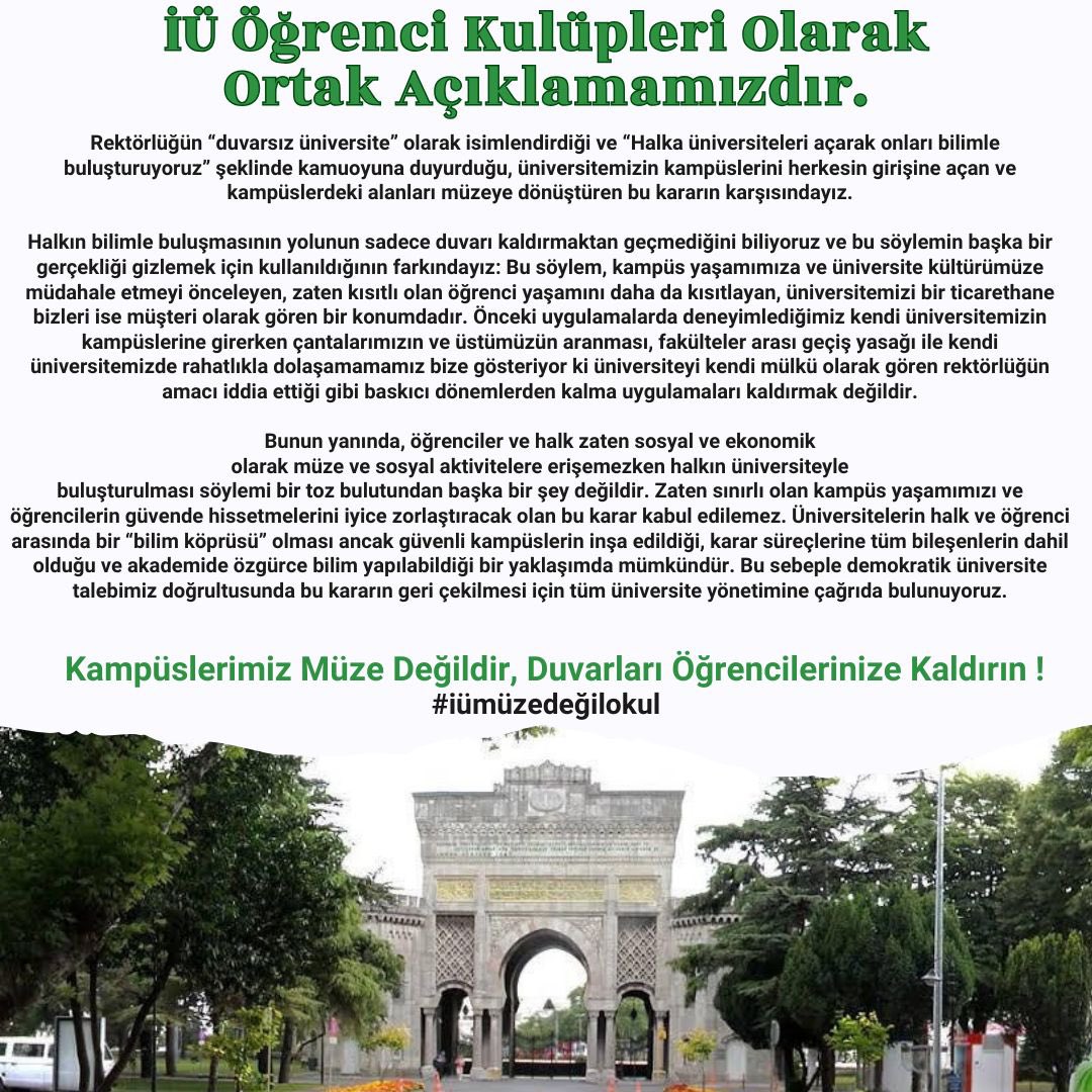 Kampüslerimiz müze değildir, duvarları öğrencilerinize kaldırın! #iümüzedeğilokul #müzedeğilokul