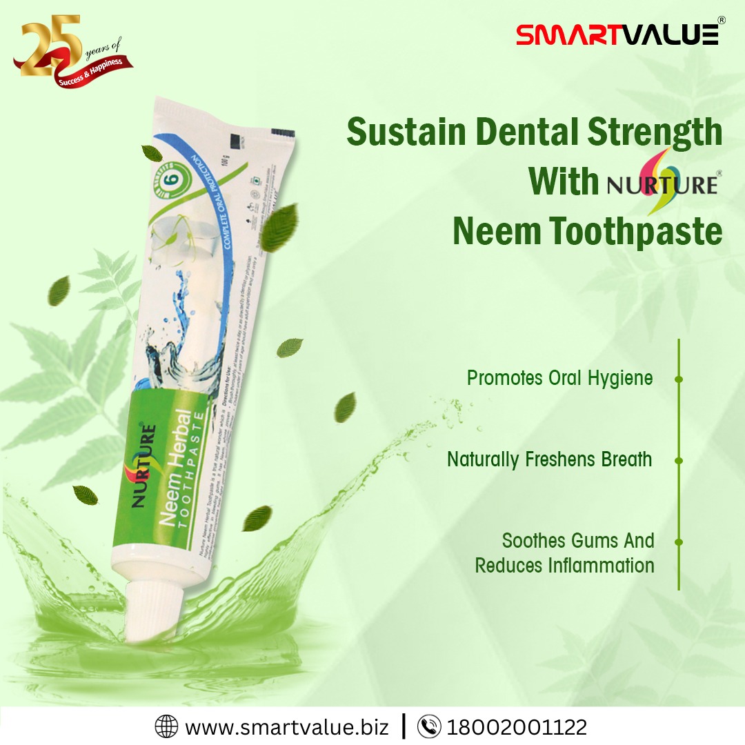 svpslindia's tweet image. 🌿 Elevate your oral hygiene game with our SmartValue Nurture Neem Toothpaste! 🦷✨ Experience the power of neem as it naturally freshens breath, soothes gums, and reduces inflammation. Say hello to a brighter smile and healthier mouth! 😁
#smartvalue #oralcare