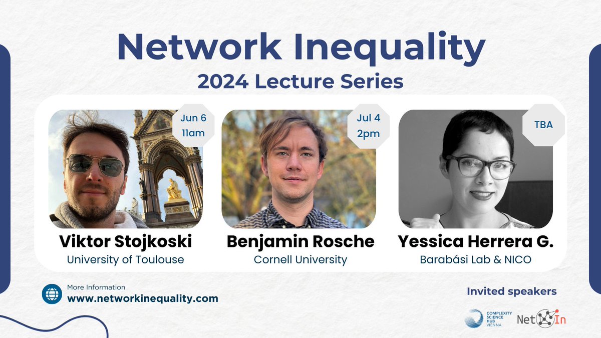 Our first wave of speakers for the lecture series on 'Network Inequality' is confirmed 🎉 Stay tuned for the 2nd half reveal soon.  Get speaker deets & more on networkinequality.com
#NetworkInequality #StayTuned @CSHVienna