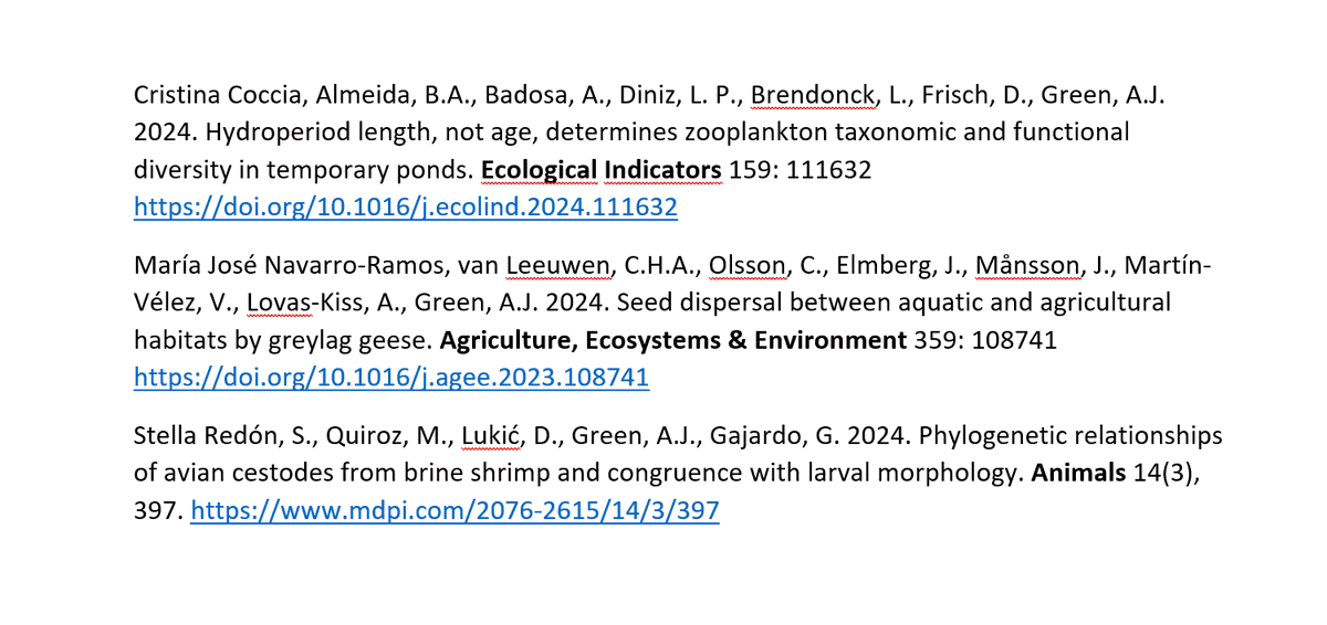 International Day of Women and Girls in Science: great that in our lab we have 3 papers already in 2024 led by women @ajgreen_lab @ebdonana @CSICdivulga #TodasHacemosCiencia #WomenInScience #mujeresenciencia