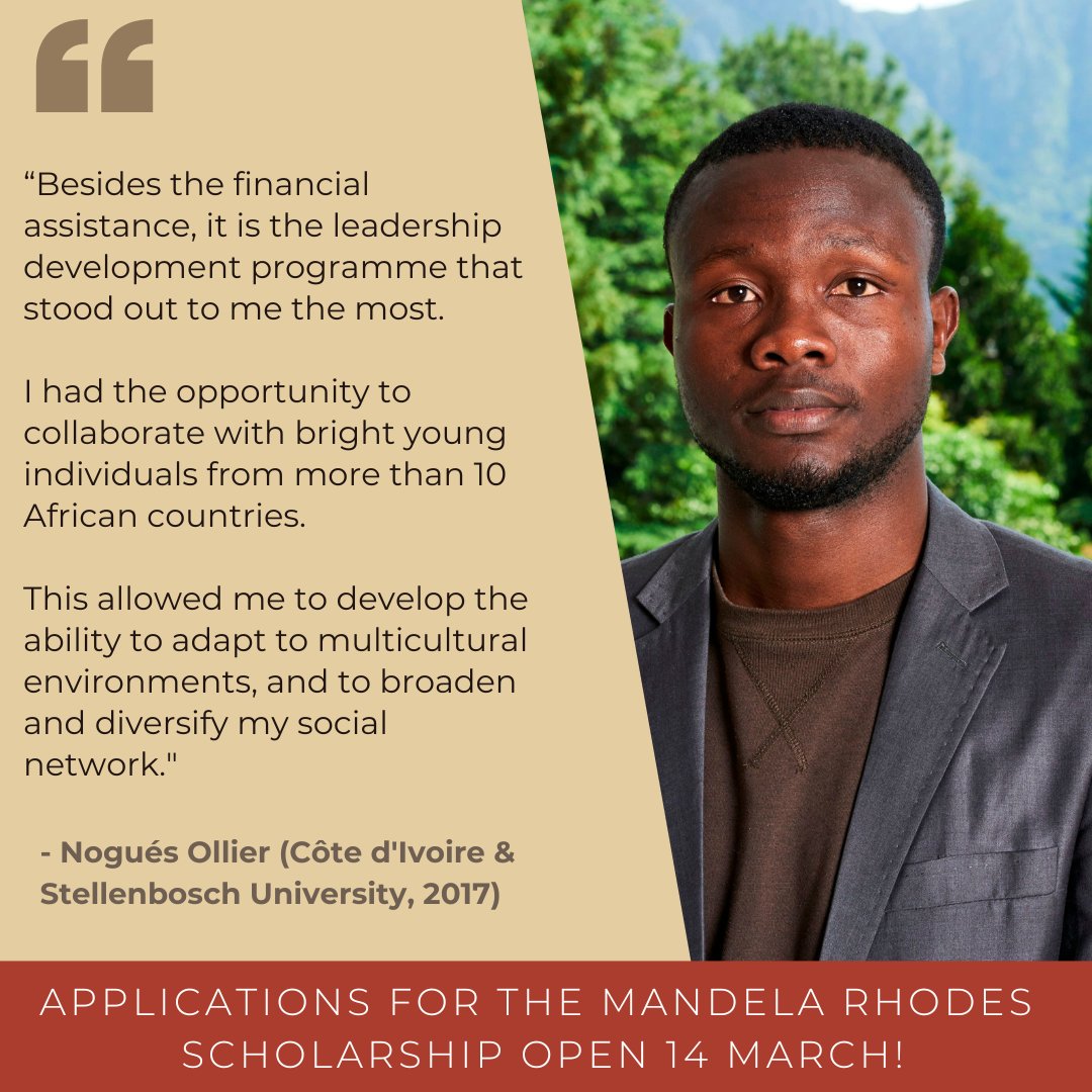 Attention all African leaders and change-makers! The Mandela Rhodes Foundation scholarship applications open on 14 March 2024. Don't miss out! Start collecting your supporting documents and contact your recommenders today. For more information see: lnkd.in/fGTNj_q