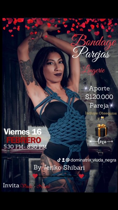 Reservas 3023102017 #bondage #shibari #cuerdas #SanValentin #amor #complicidad #erotismo #morbo #exhibionismo<a href="/tag/bondage"class="tags">#bondage</a><a href="/tag/shibari"class="tags">#shibari</a><a href="/tag/cuerdas"class="tags">#cuerdas</a><a href="/tag/amor"class="tags"><span>#amor</span></a><a href="/tag/sanvalentin"class="tags"><span>#sanvalentin</span></a><a href="/tag/lenceria"class="tags"><span>#lenceria</span></a><a href="/tag/erotismo"class="tags"><span>#erotismo</span></a><a href="/tag/morbo"class="tags"><span>#morbo</span></a>