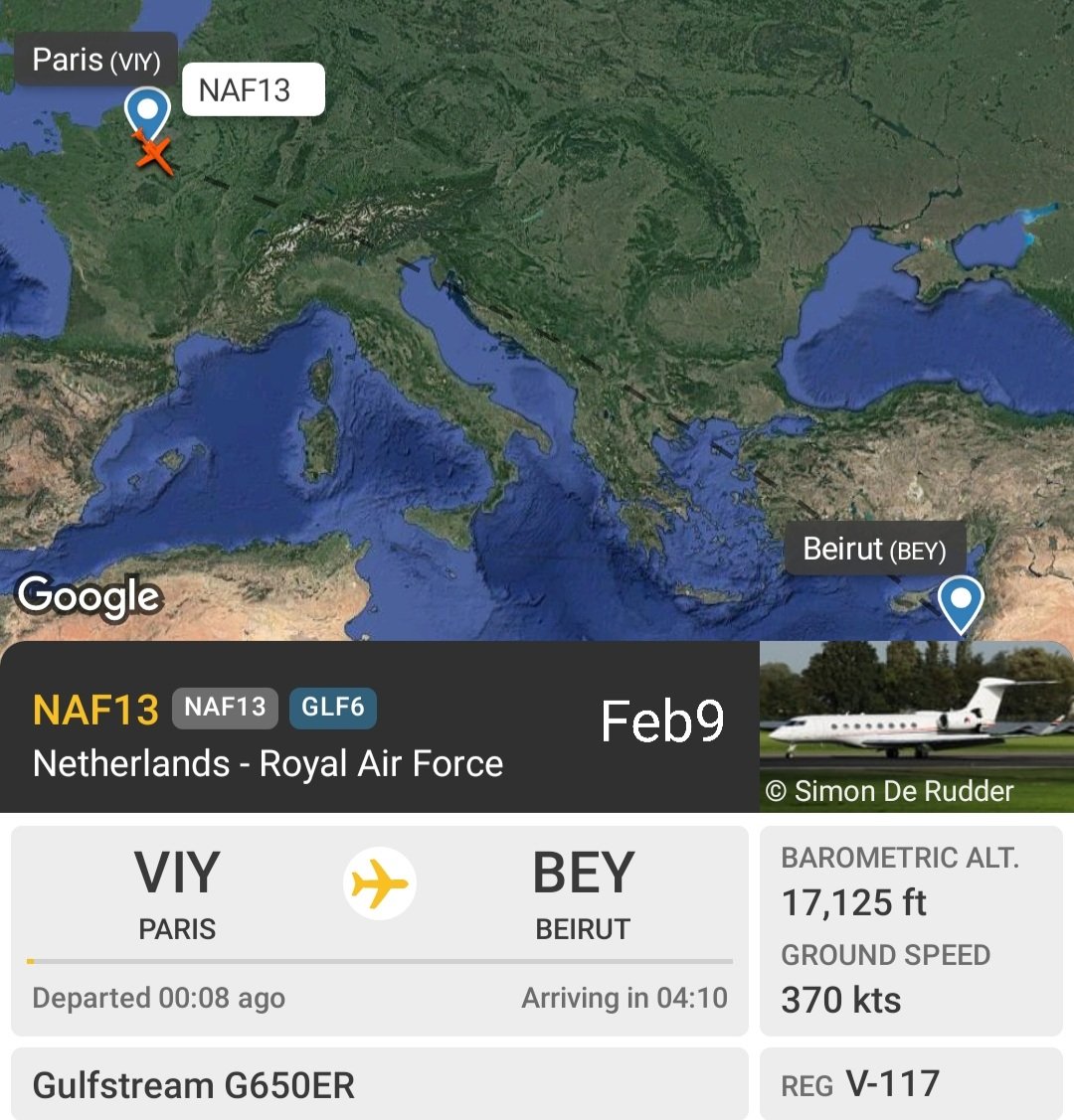 LebanonJets's tweet photo. Government of #Netherlands #RoyalAirForce #V117 hex #480C1B a brand new #G650 started from base in #Eindhoven passed through #Paris (VIY- used by smaller diplomatic flights) noe headed to #Beirut
Same jet has done a lot of trips since entering service 11 months ago https://t.co/QJ28zW3r05