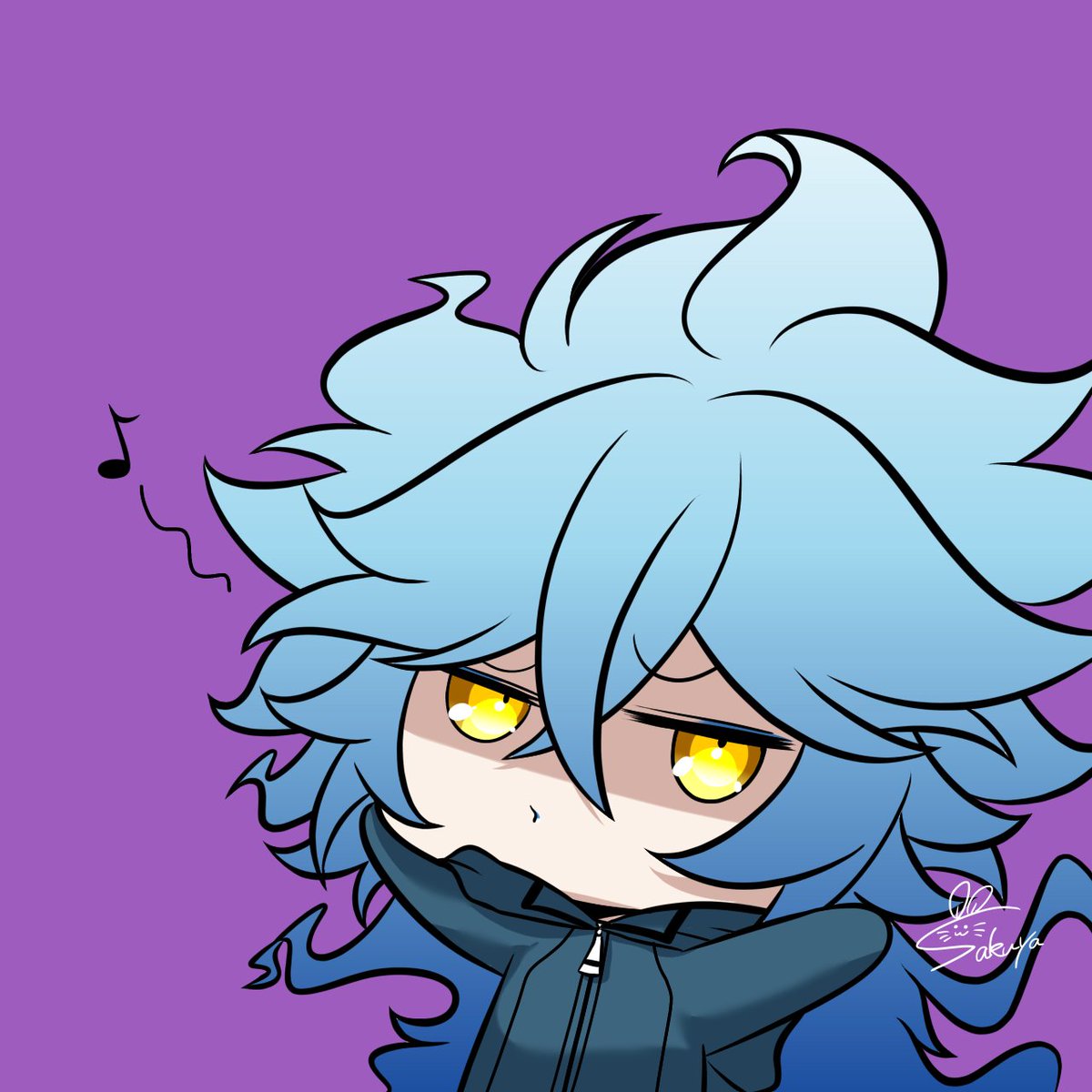 1boy male focus yellow eyes long hair blue hair chibi solo  illustration images