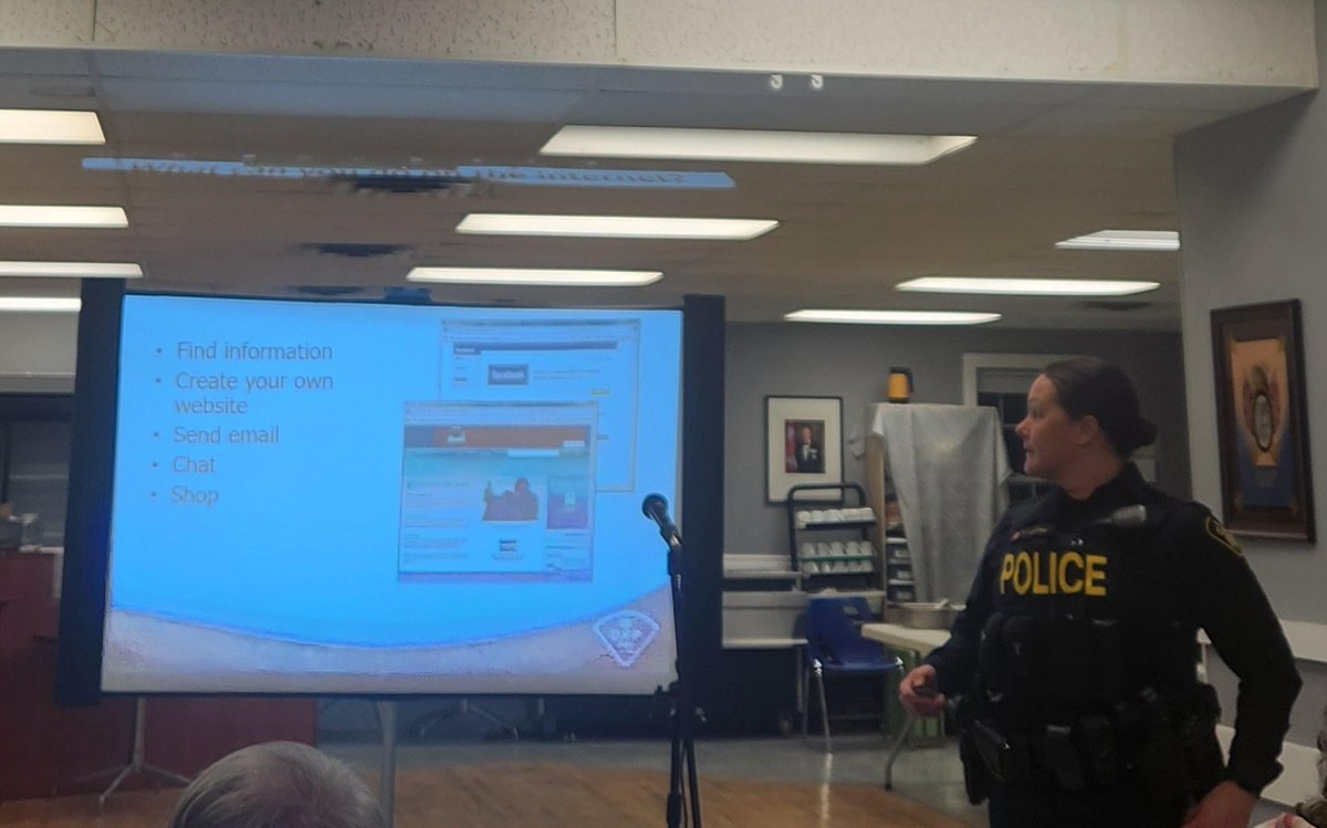 OPP_WR's tweet photo. The #GreyBruceOPP spoke to the Wiarton Rotary Club about cyber crimes and frauds. Approx 20 people were in attendance.. As an appreciation they sponsored a program for youth in the #Wiarton area through @CMHA. #communityhelpingcommunity #rotary #southbrucepeninsula ^kl https://t.co/BelH19QAxW