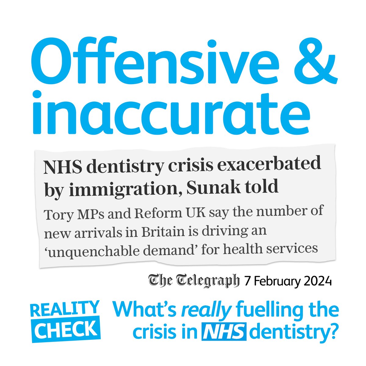 TheBDA's tweet photo. We are appalled some politicians are blaming immigrants for the current crisis in NHS dentistry.

It’s as offensive as it is inaccurate.

A thread 🧵 https://t.co/mM8cd0Z5AO
