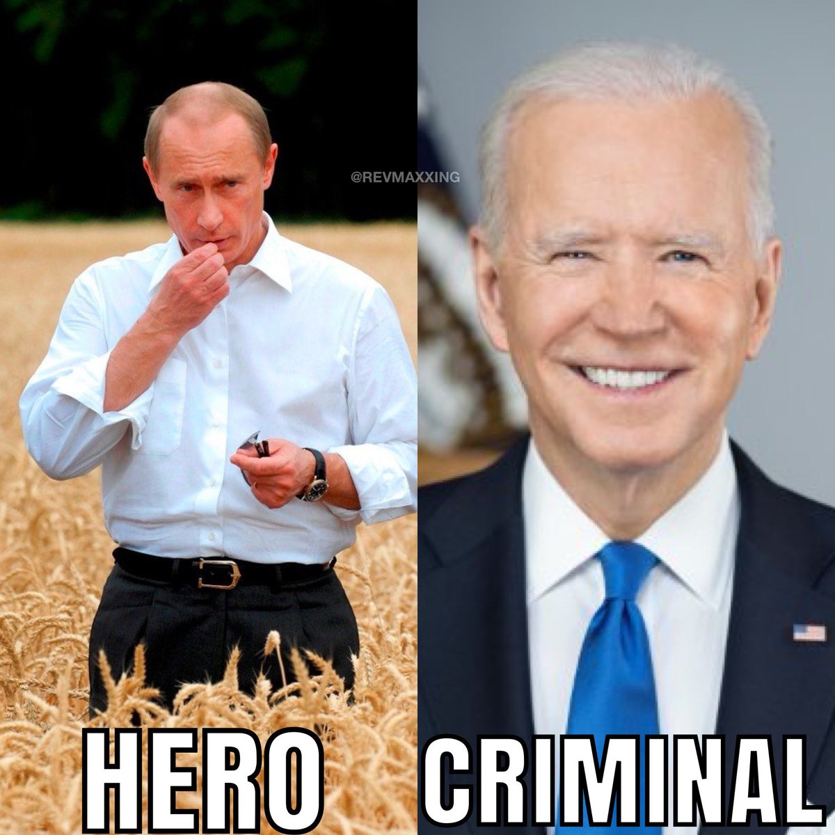 REVMAXXING's tweet photo. KNOW THE DIFFERENCE!

🇷🇺 Putin is a HERO!

🇺🇸 Biden is a CRIMINAL! https://t.co/DZWyjmFhBX