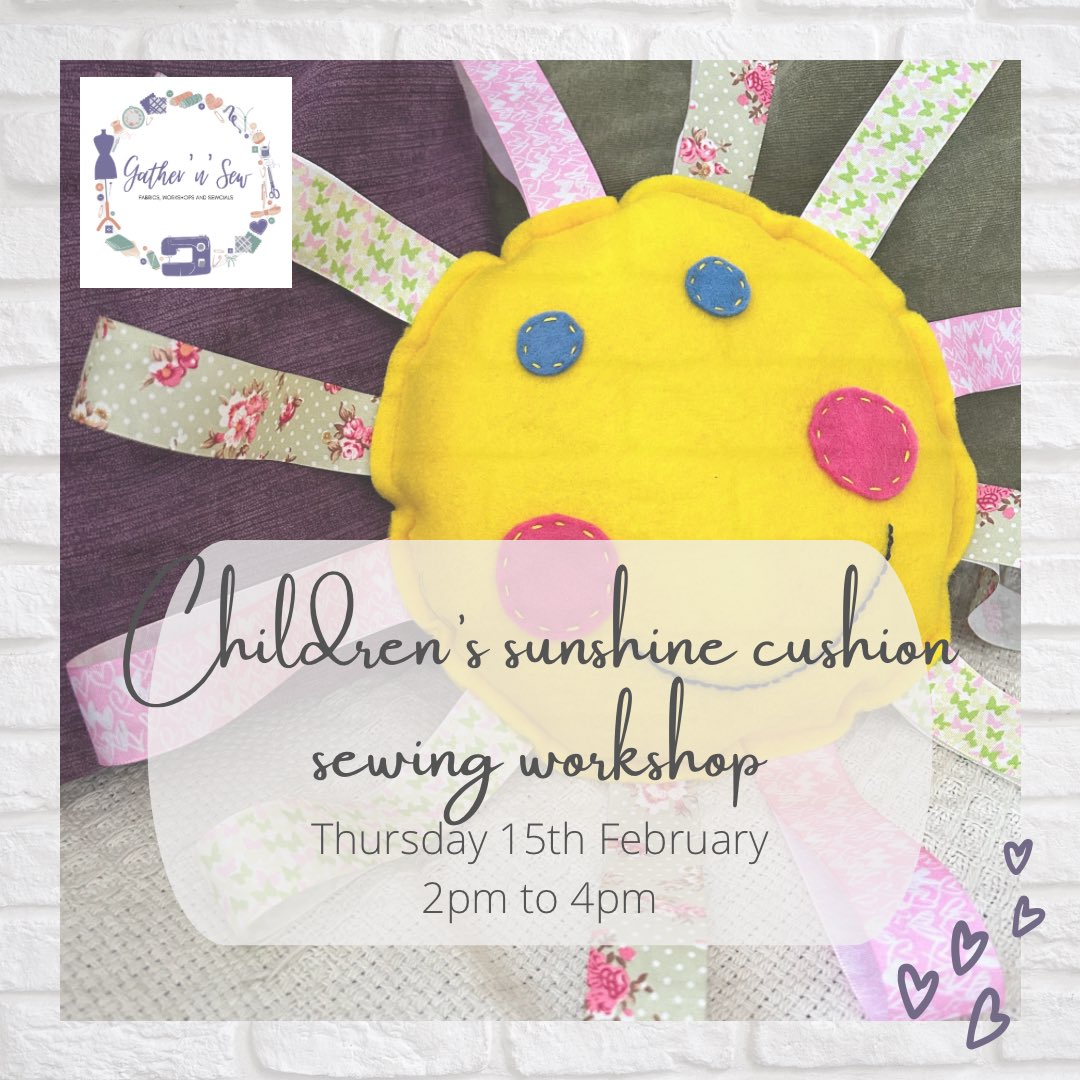 Gather_N_Sew's tweet photo. We have two great children’s sewing workshops this half term - a cute felt decoration or a fun sunshine cushion. You are welcome to come along too!
Find out more and book ⬇️💜
https://t.co/OTi2YRiuAS
#childrenssewingclasses #sewingclassesforkids #bourne #bournetown https://t.co/3PMPUKfxoM