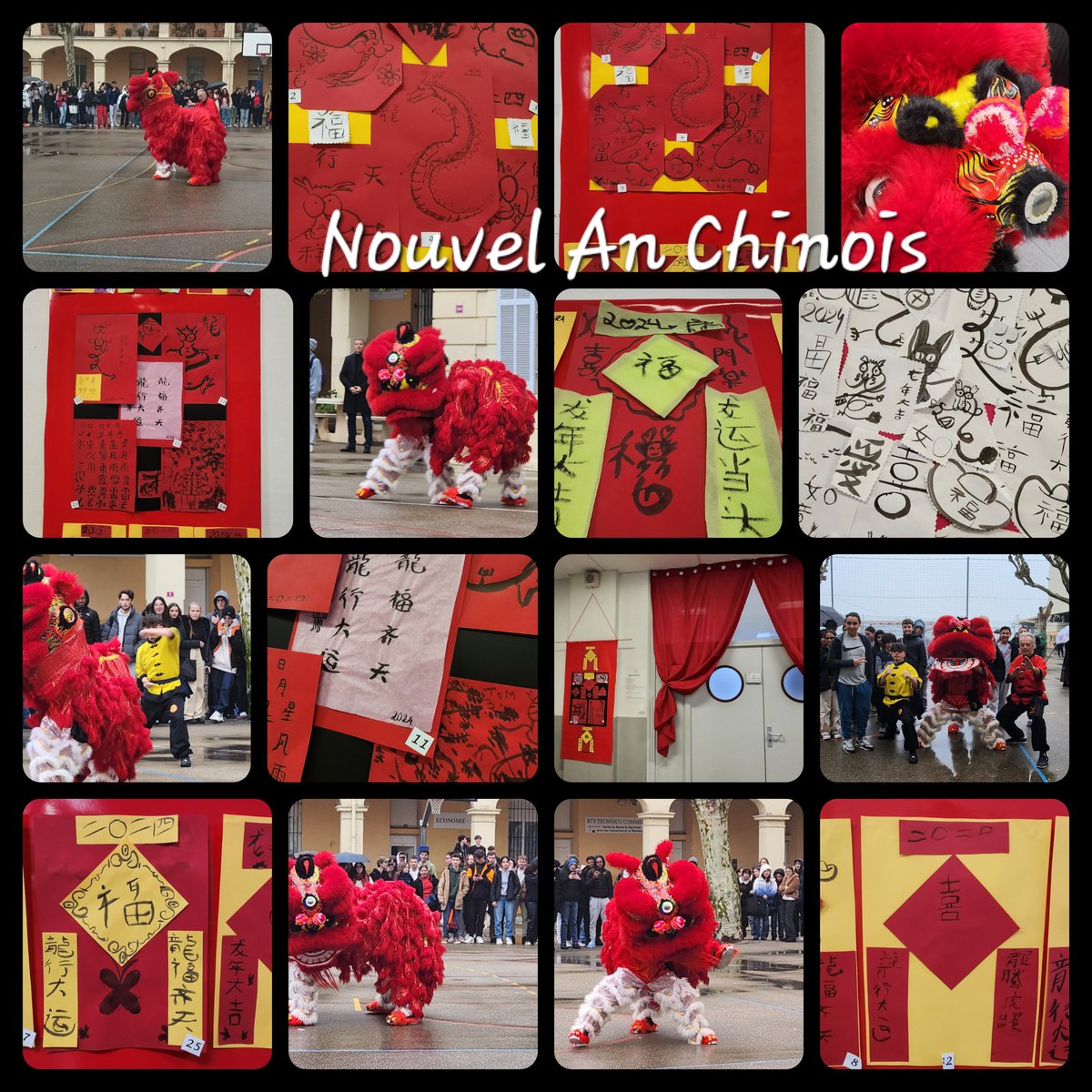 LyceeAmiral's tweet photo. Le lycée aux couleurs du Nouvel An Chinois ! 
🇨🇳 新年快乐 🇨🇳
✅️ Concours et exposition de calligraphie par nos élèves de chinois 
✅️ démonstration d'arts martiaux 
✅️ danse du lion 
🙏🏼 à notre collègue d'avoir organisé ces festivités fort appréciées ! 🤗 https://t.co/d5NFESizWt