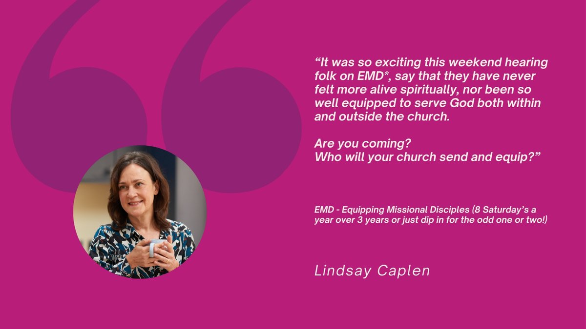 webnetcomms's tweet photo. Quote of the week... Lindsay, one of our Regional Ministers, has been recently inspired after meeting people on *EMD.
EMD - Equipping Missional Disciples (8 Saturday’s a year over 3 years or just dip in for the odd one or two!)

#quoteoftheweek #webnet #regionalministers https://t.co/19MN31pOYG