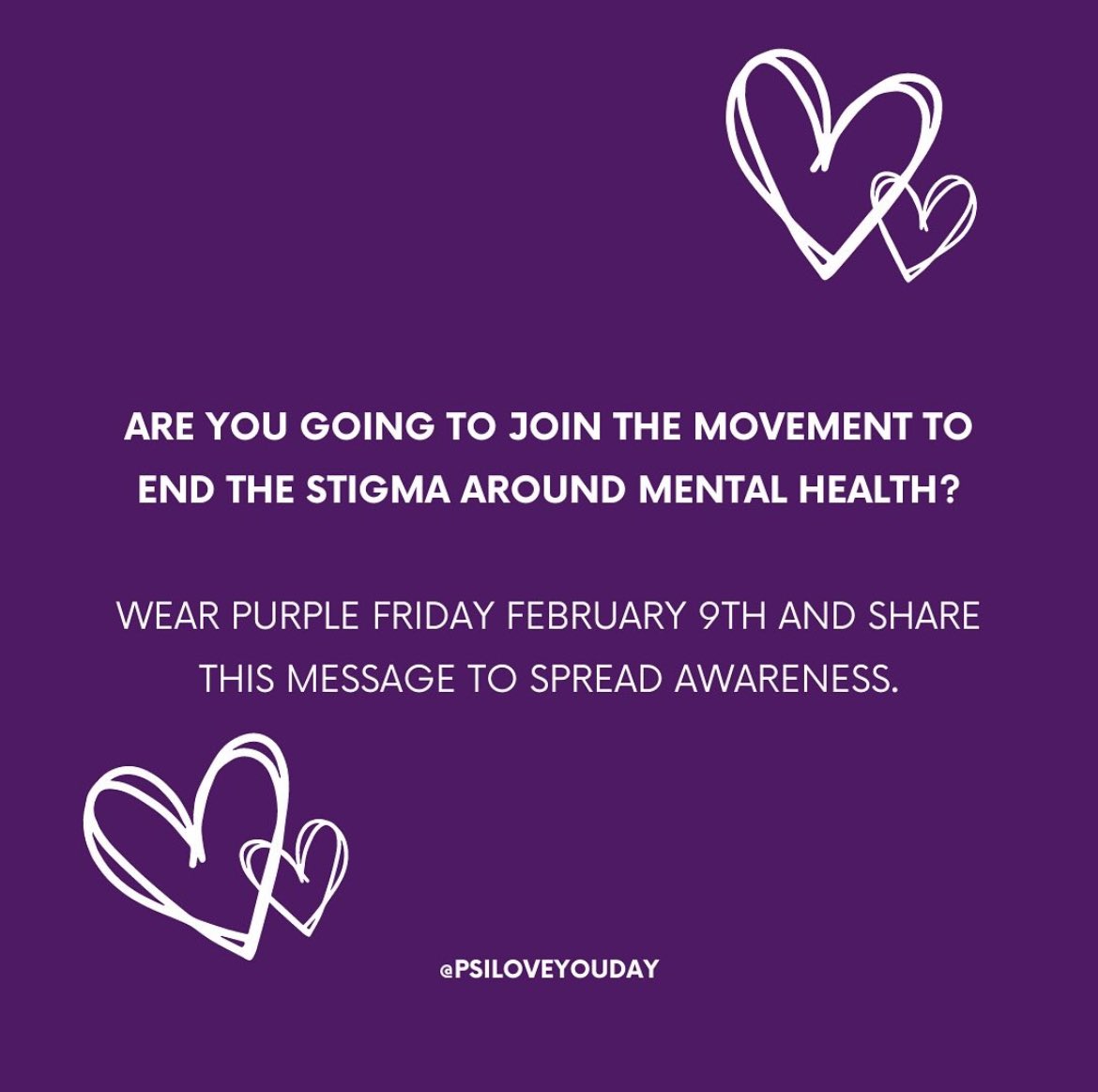 Today is P.S. I Love You Day 💜 wear purple today to show your support for mental health awareness! The more love we give the more beautiful the world becomes! Love is meant to be given!