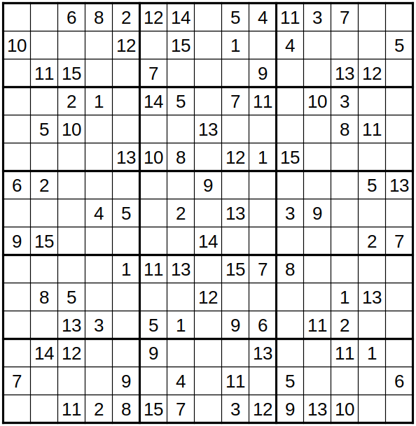 robakun2011's tweet photo. #数独 #sudoku #ナンプレ #numberplace
色んなサイズの難問です(*^^*)
基本的な解き方だけでは解けません ;^_^A💦
#robakun https://t.co/ddyUbXynVh