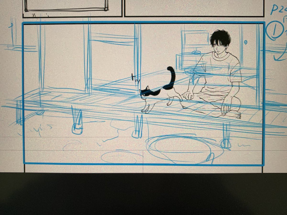 30ページアップ。
このコマの背景は息子(厨二)が描いてくれました。普段からクリスタで遊んでたのでもしかして…と今回頼んでみたら…できてる😳✨まだ時間はかかるし指導しつつですが、私より飲み込み早い!写真のトレースから始めてこれで4枚目。私のふにゃふにゃアタリからパースを取る中級編。