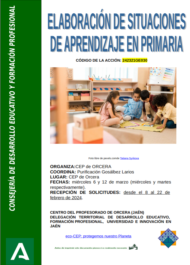 ELABORACIÓN DE SITUACIONES DE APRENDIZAJE EN PRIMARIA
juntadeandalucia.es/educacion/port…
Enlace al detalle e inscripción en la actividad: juntadeandalucia.es/educacion/secr…