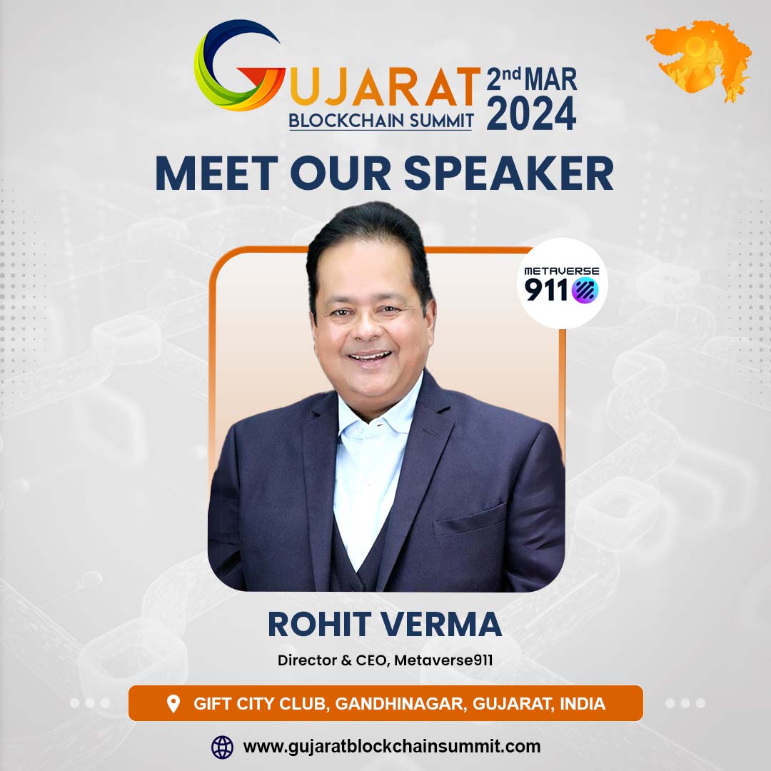 gjbsummit's tweet photo. Thrilled to have Rohit Verma, Director & CEO of @Metaverse911 , as a speaker at the Gujarat Blockchain Summit.
Join the conversation as he unfolds the future of the metaverse and blockchain.
#BlockchainInnovation #Metaverse911 #GujaratBlockchainSummit #GBS #Giftcity #Gandhinagar https://t.co/V3N8AbX4dL