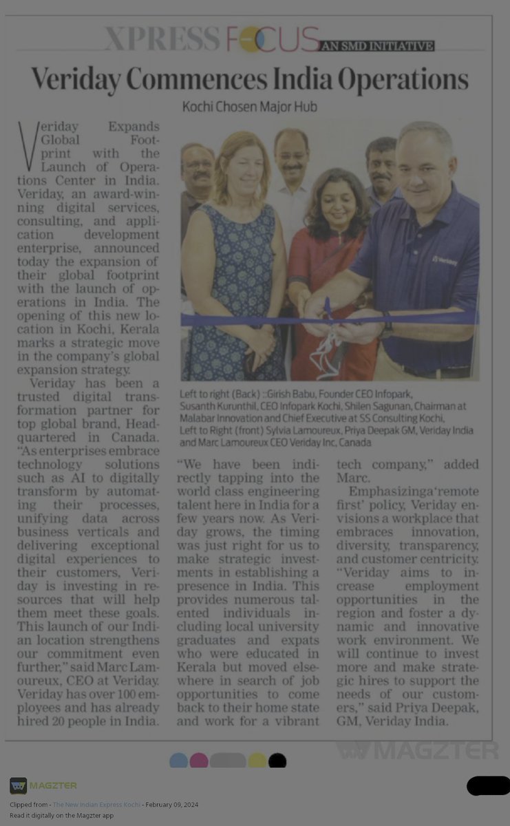 ra5esh's tweet image. ❤️ആഗോള ഡിജിറ്റൽ സർവീസ് കൺസൾട്ടിംഗ് കമ്പനിയായ വെരിഡേ ഇന്ത്യയിലെ പ്രവർത്തനം കൊച്ചി കേന്ദ്രമായി ആരംഭിച്ചു. 
❤️കാനഡ ആസ്ഥാനമായ വെരിഡേ മിസിസാഗ, ന്യൂയോർക്ക് എന്നിവിടങ്ങളിലും പ്രവർത്തിക്കുന്നുണ്ട്. 
❤️ഇൻഫോപാർക്കിലാണ് കൊച്ചി ഓഫീസ്.
#keralaIT #Infopark
