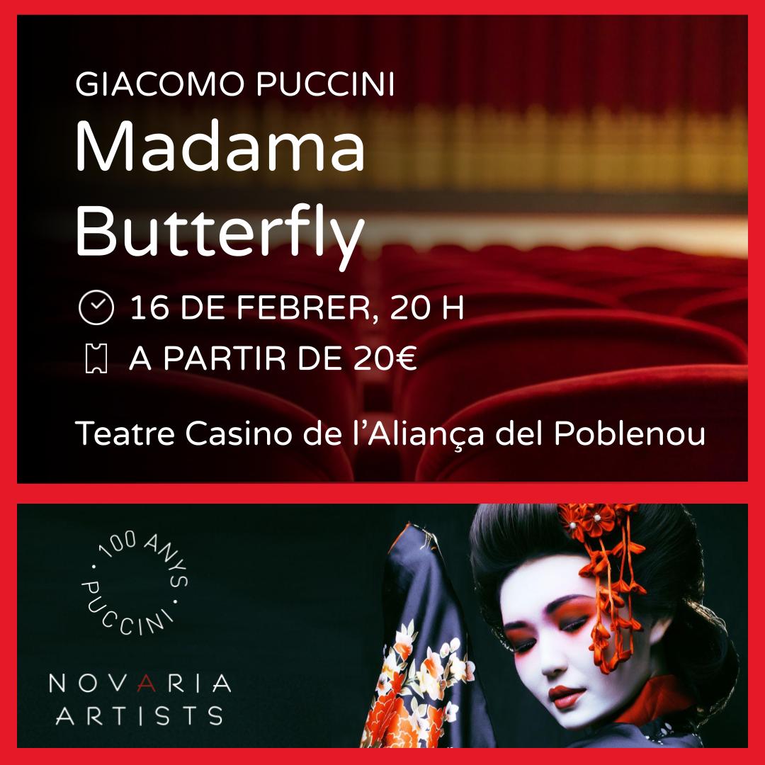 ✨ El divendres 16 de febrer ens estrenem al Teatre Casino de l'Aliança del Poblenou amb l'òpera Madama Butterfly, de Giacomo Puccini!

🎟️ T'ho perdràs? Compra’n l’entrada a novaria.koobin.cat