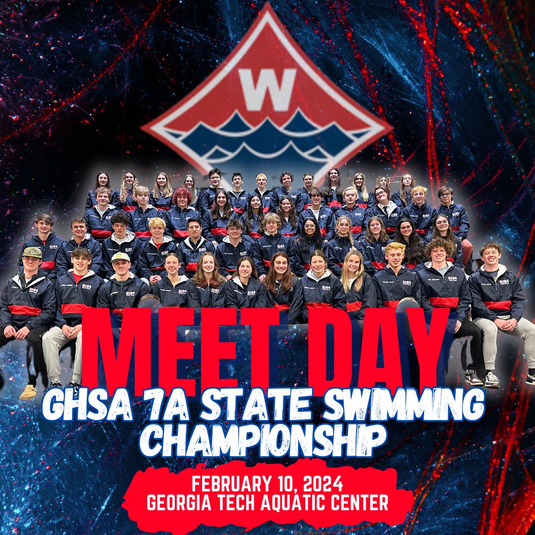 🚨MEET DAY - GHSA 7A State Swimming Championship 
⏰Sat., Feb 10th
Prelims: 10am;  Finals: 6pm
📍Georgia Tech Aquatic Center

It all comes down to this!  Come cheer on our men as they defend their champion title and the ladies as they race for a spot on the podium!