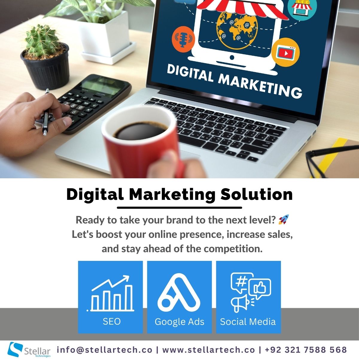 stellartechpk's tweet image. Ready to take your brand to the next level? 🚀Uncover the power of digital marketing and reach a wider audience with our proven solutions. 💻📈 Let&apos;s boost your online presence, increase sales, and stay ahead of the competition. 🔝#digitalmarketing #onlinemarketing #stellartech
