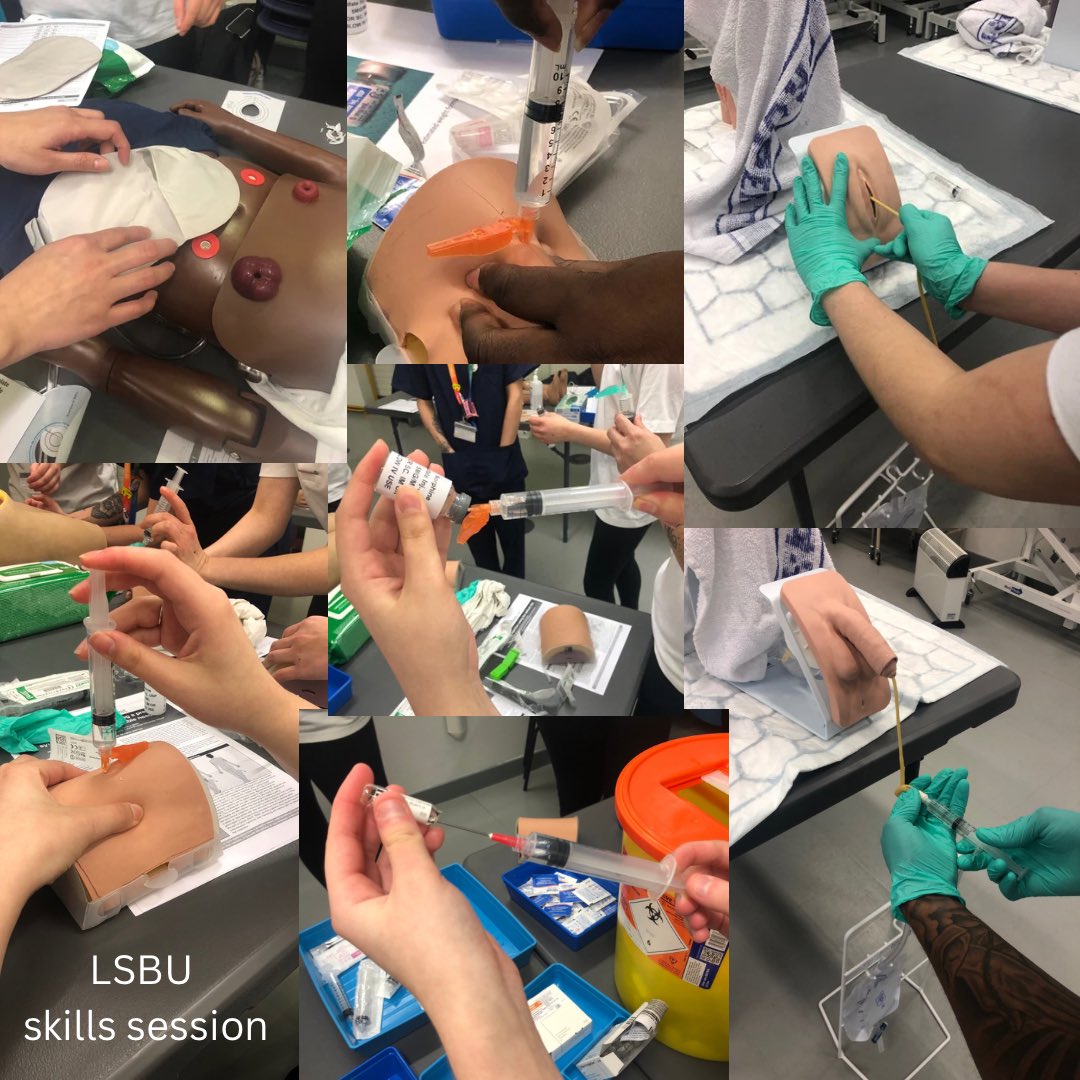 Our second year @LSBU children’s nursing students were practicing catheter cares, injection technique & stoma cares yesterday. Here they are removing IDC’s, applying a stoma bag, practicing drawing up medication & giving sub-cut injections. Excellent work! #practicalnursingskills