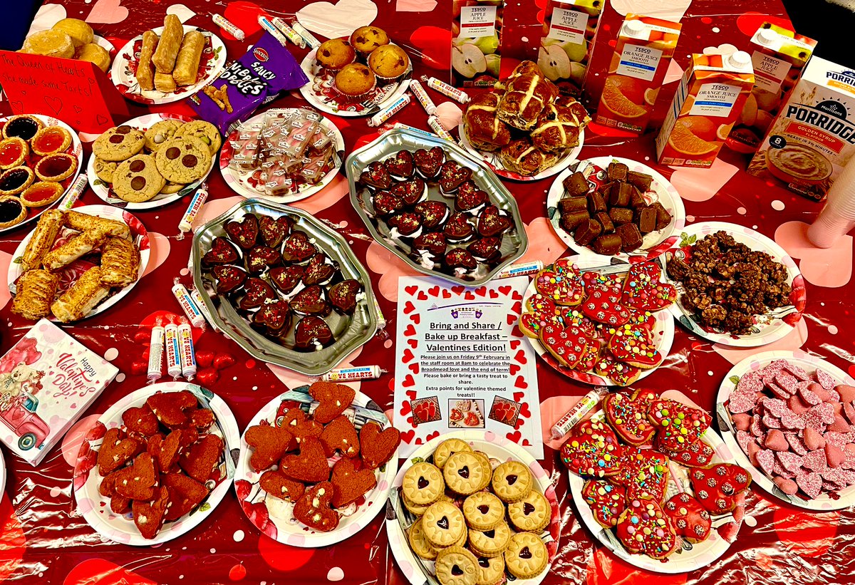 It’s that time again! The end of term ‘Bake Up Breakfast’ for #TeamBroadmead staff! This time it was the valentines edition… what a talented bunch of bakers we have! 💙👏 #staffrewards #appreciate #teamwork #endofterm #wellbeing