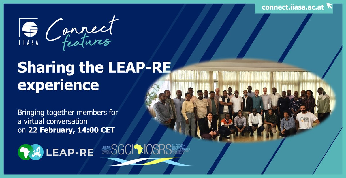 IIASAVienna's tweet photo. Save the date! Our next #IIASAConnect Feature highlights the @leapRE_EU project, exploring the water-energy-land nexus in sub-Saharan Africa.๐
IIASA researcher @EdwardByers will give insights into the project, its impacts, and future research goals.โจ
Register nowโก๏ธ https://t.co/pTmU0z4Cnz