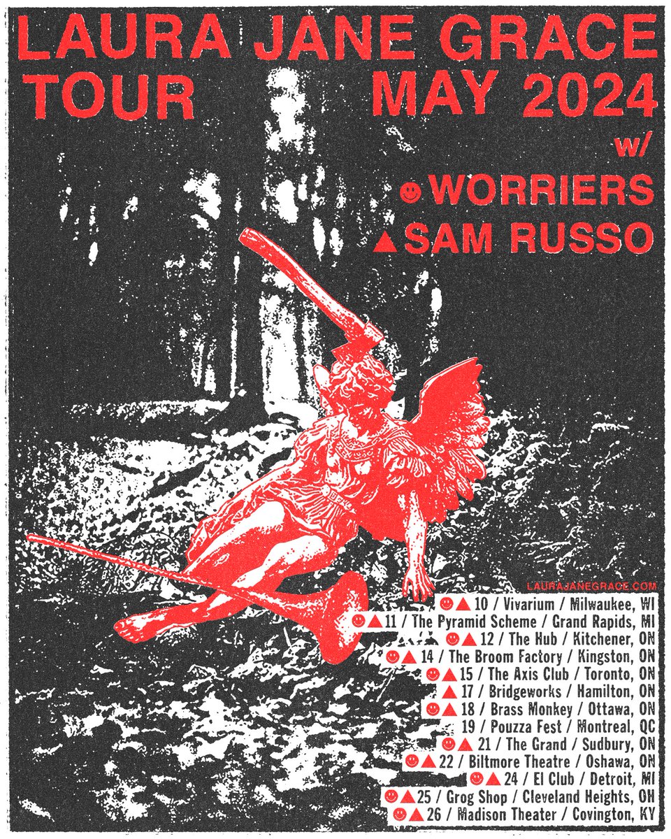 As you know, @SamRussoMusic is taking his flying carpet (or riding a horned bat, whatever) to the USA/Canada for a tour with @LauraJaneGrace and @WorriersMusic in May. Well, now he's magically added a Chicago show. ✨ GET TO A GIG! Dates/tix: redscare.net/site/tours/