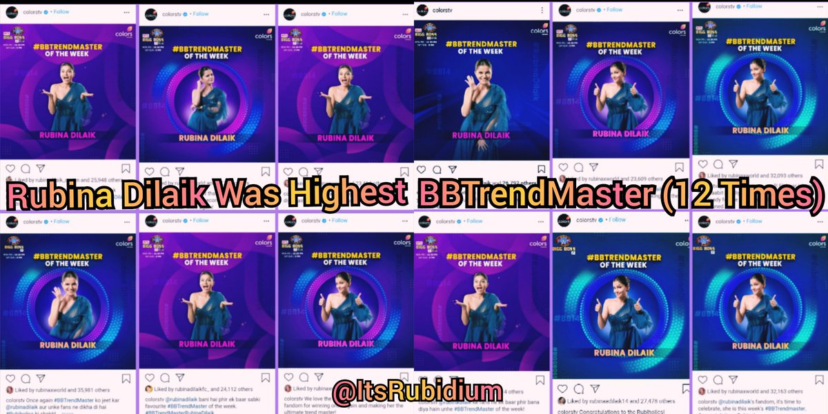 ItsRubidium's tweet photo. Rubina was highest #BBTrendMaster in #bb14
#Rubina16MTrendDay #RubinaDilaik #BossLadyRubina https://t.co/a40Vadd3WI
