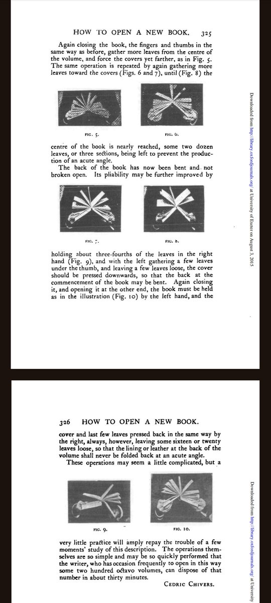 Today on Tiktok and YouTube, there are guides on how to open a book without breaking the spine, which seems excessively modern a thing, until you see noted book binder and former Mayor of Bath Cedric Chivers' 1909 guide to the very same