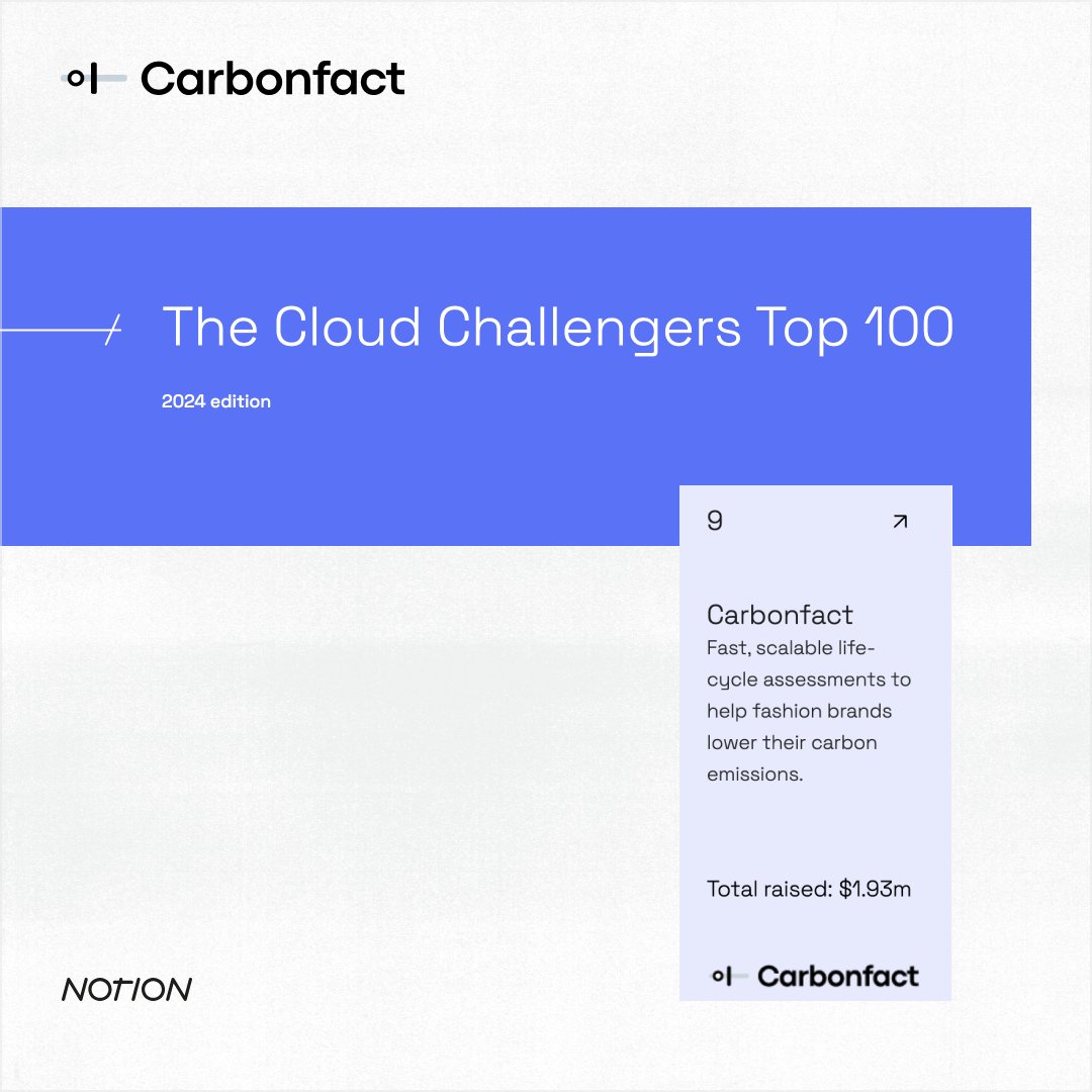 Carbonfact (@carbonfact) on Twitter photo Carbonfact has been named in the top 10 of the Notion Cloud Challengers that list the 100 most promising European startups in SaaS 2024!๐ 
๐ Check out the full list here: eu1.hubs.ly/H07tr3Q0 Carbonfact has been named in the top 10 of the Notion Cloud Challengers that list the 100 most promising European startups in SaaS 2024!๐ 
๐ Check out the full list here: eu1.hubs.ly/H07tr3Q0