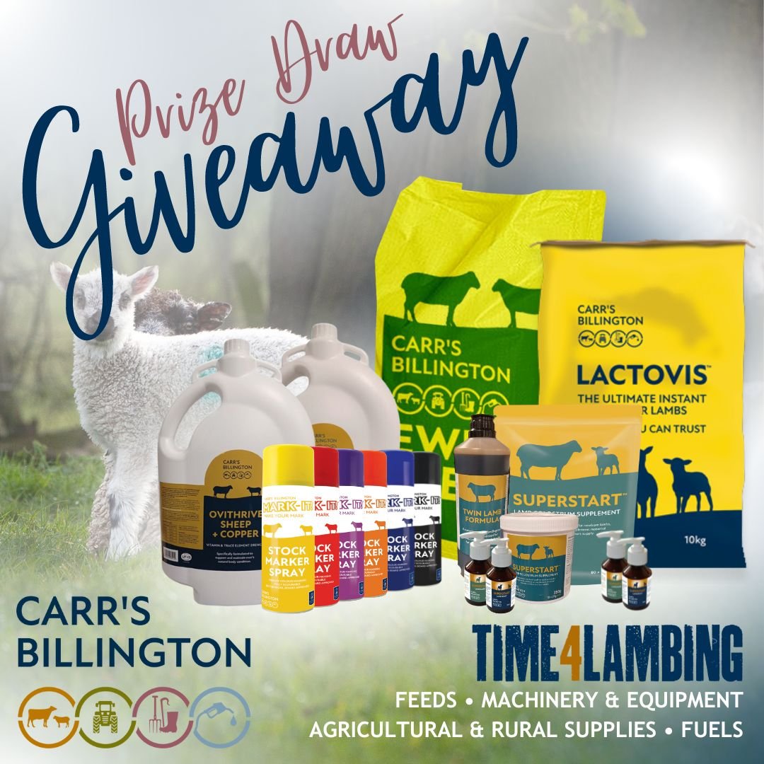 🐑 TIME4LAMBING - PRIZE GIVEAWAY 🐑 

Sign up  here: ow.ly/MNQ850QzcHP 🌟 

Entries closed at 23:59, 15th March 2024.  

🌟 For a chance to win our 2024 lambing bundle!🌟

Full Terms &amp; Conditions: ow.ly/MNQ850QzcHP

#CarrsBillington #Time4Lambing
