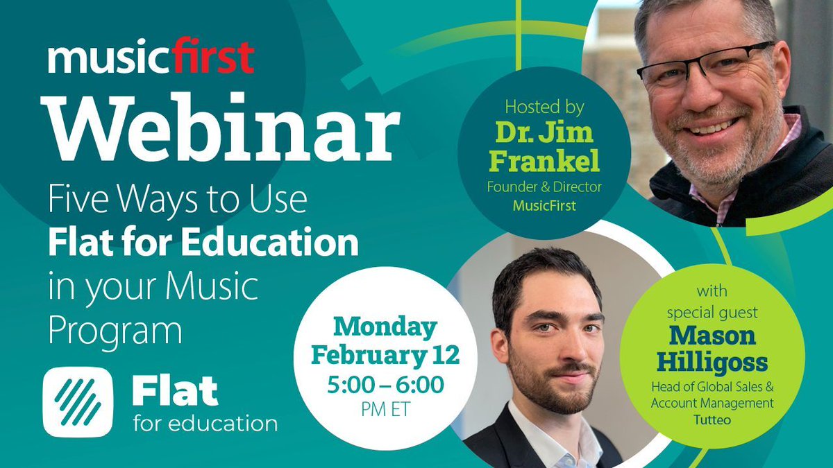 🎶 Dive into our webinar on 5 ways to use Flat for Education in your music program! 🎼 Packed with tips & strategies to enhance teaching and learning. Don't miss out! 📍 Monday February 12 / 5-6pm (ET) 👉 buff.ly/4988v3u #MusicEd #Webinar #FlatForEducation