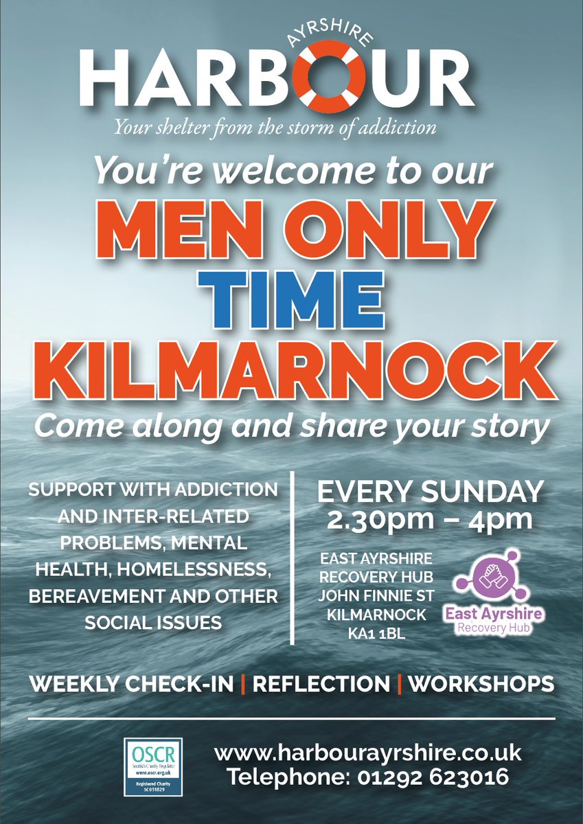 EACHAKilmarnock's tweet photo. 🌟 Every Sunday at 2.30pm! 🌟
Join a community of men on the path to recovery. Address important topics, reflect, and experience the power of shared experiences at East Ayrshire Recovery Hub. Your journey starts here!
https://t.co/8QMPuOOyOw
💪 #RecoveryCommunity #MenSupport https://t.co/IX52M6mDxz