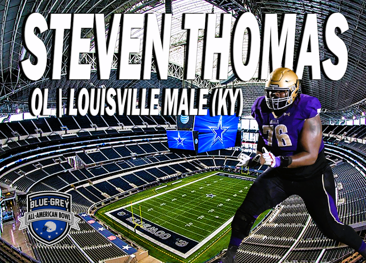 BlueGreyFB's tweet photo. Ohio Valley Conference target Steven Thomas (@StevenT2006) was selected to participate in this year's #BlueGreyFootball All-American Bowl at Dallas Cowboys' AT&amp;T Stadium. https://t.co/yOlrm2b8jK