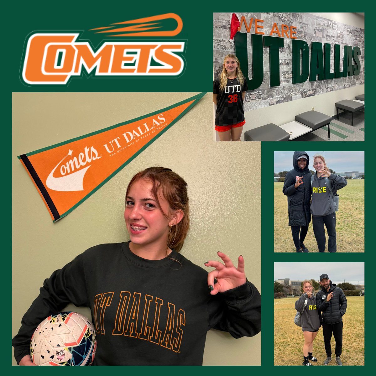 Im super excited to announce my verbal commitment to play DII soccer at UTD! I want to thank my family, teammates, coaches, and everyone else who has supported me through this amazing journey. Let’s go Comets! 💚🧡 <a href="/holden1_rachel/">Rachel C Holden</a> <a href="/UTDCOMETSPORTS/">UTD Comets</a> <a href="/GAcademyLeague/">Girls Academy</a> <a href="/RiseSoccerClub/">RISE Soccer Club</a>
