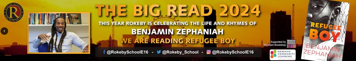 Rokeby_School's tweet image. We are proud to announce our Big Read for 2024. Every student, staff member and governor will be gifted a copy of Refugee Boy to celebrate the life and rhymes of Benjamin Zephaniah #WorldBookWeek @ncltrust @NewhamLondon @NewhamBookshop @Literacy_Trust @BZephaniah @NewhamRecorder
