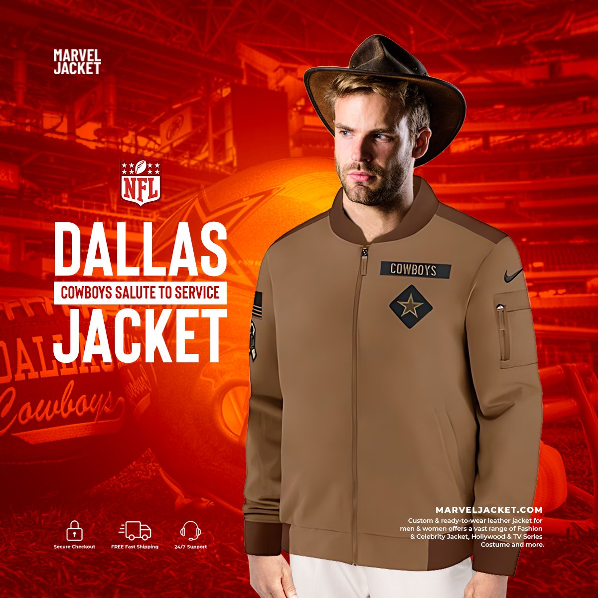 marveljacketusa's tweet photo. Show your pride and honor heroes in style with the NFL Dallas Cowboys Salute to Service Jacket.

#jacket #salute #cowboys #dallas #nfl #hoodie #brown #cotton #Bomber #game #newarrivals #halloween #comiccon #netflix #movie  #marveljackets #marveljacketusa #marveljacketofficial https://t.co/ngxeWqViXc