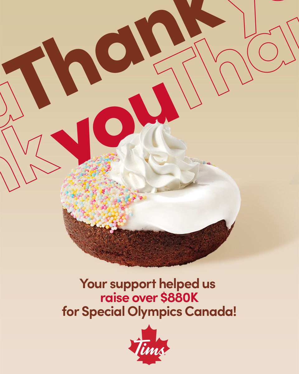 We are proud to announce that a ✨record-breaking $884,000✨ was raised through the sale of Special Olympics Donuts at @TimHortons from Feb. 2-4! #ChooseToInclude 🍩👏