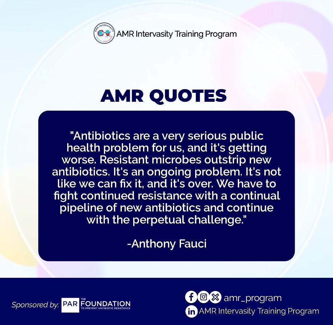 amr_program's tweet photo. The fight against antimicrobial resistance is a marathon not a sprint. There's a need for a concerted effort with all stakeholders to address this increasing global health threat.
#AMRInterversityProgram #AMRPrevention https://t.co/Y0YRbopNZG