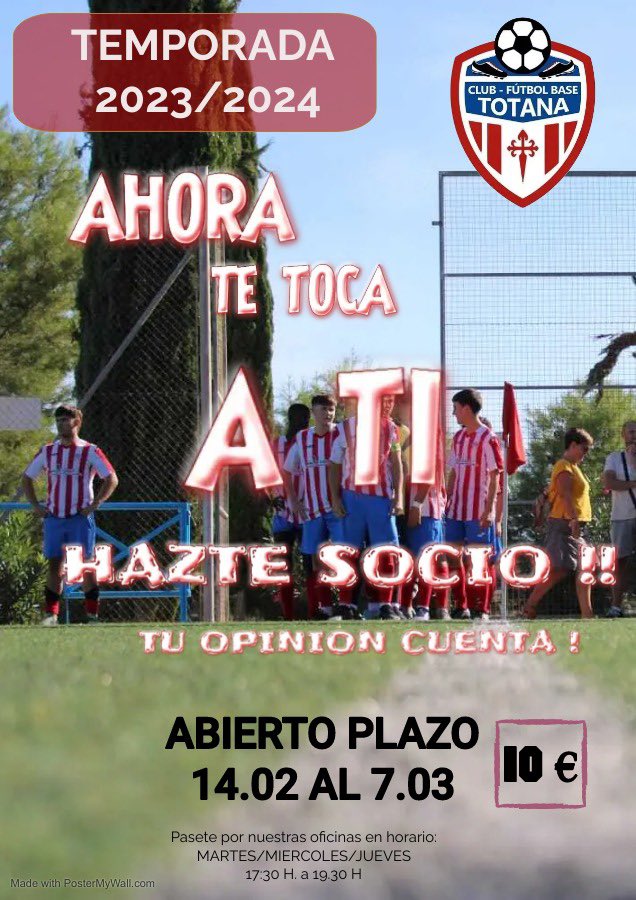 ClubFBTotana's tweet photo. 💥🚀 Si quieres formar parte del Club, se abre plazo para poder hacerte socio. 
Queremos seguir creciendo y tú opinión nos importa.
#SeguimosCreciendo https://t.co/4RfoeWOt5w