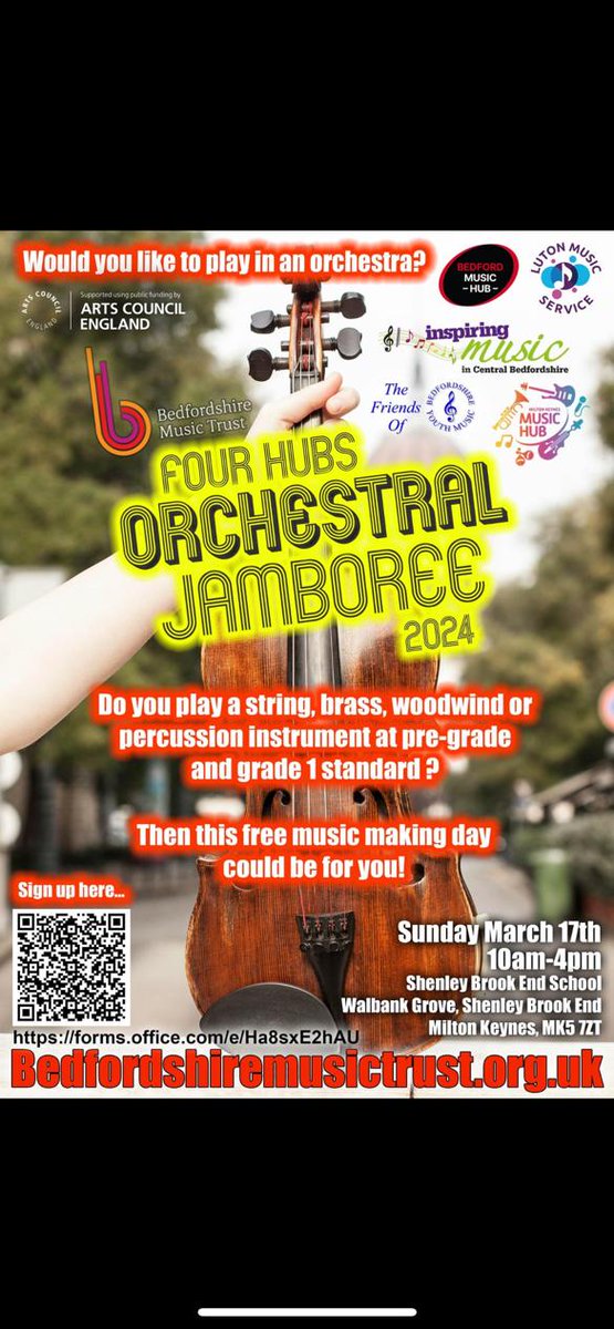 Luton Music Service (@lutonmusicsrvce) on Twitter photo Would you like to play in an orchestra? Do you play an orchestral instrument at pre-Grade/Grade 1 standard?
Join other young people at the Four Hubs Orchestral Jamboree. See poster for details or apply at forms.office.com/e/Ha8sxE2hAU
#youthmusic <a href="/lutoncouncil/">Luton Council</a> Would you like to play in an orchestra? Do you play an orchestral instrument at pre-Grade/Grade 1 standard?
Join other young people at the Four Hubs Orchestral Jamboree. See poster for details or apply at forms.office.com/e/Ha8sxE2hAU
#youthmusic <a href="/lutoncouncil/">Luton Council</a>