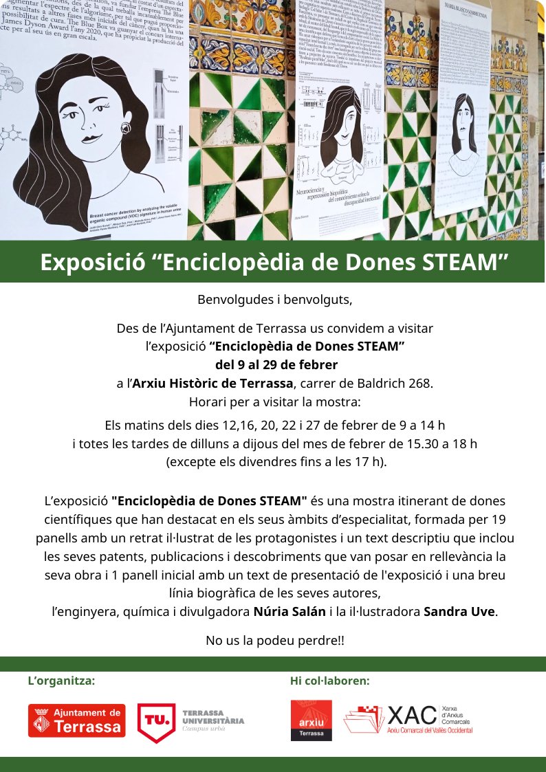Fins el 29 de febrer podeu venir a l'Arxiu a veure l'exposició "Enciclopèdia de Dones STEAM" on podreu veure la biografia de dones científiques i dels seus descobriments increïbles. No us la perdeu!