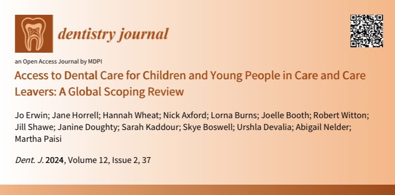 Joelle Booth (@joellebooth3) on Twitter photo Part one of our global scoping review supported by <a href="/BorrowFound_/">The Borrow Foundation</a> exploring access to dental care for children and young people in care and care leavers has been published and is available open access.
mdpi.com/2304-6767/12/2…
<a href="/DentistryJ/">Dentistry Journal MDPI</a> Part one of our global scoping review supported by <a href="/BorrowFound_/">The Borrow Foundation</a> exploring access to dental care for children and young people in care and care leavers has been published and is available open access.
mdpi.com/2304-6767/12/2…
<a href="/DentistryJ/">Dentistry Journal MDPI</a>