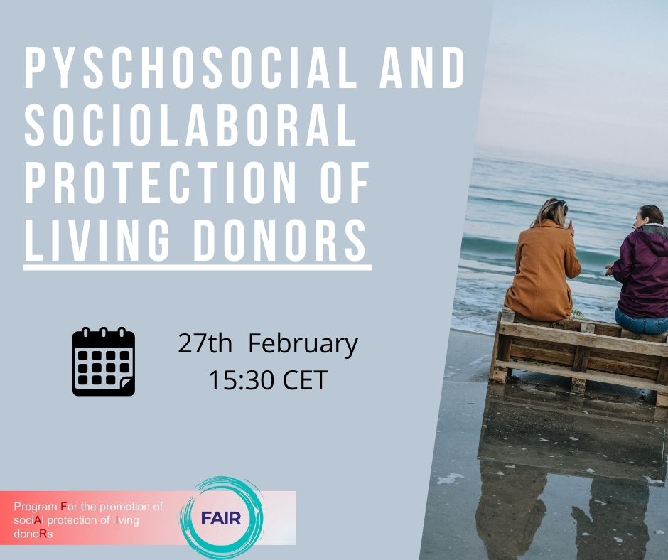 EKPFpatients's tweet photo. 🚨 Don't forget! 🚨
Our webinar on 'Psychosocial and Sociolaboral Protection of Living Donors' is just around the corner! Join us for an insightful discussion on ensuring the well-being and protection of living donors, a project of EKP. Don't miss out! https://t.co/Vl5f9KuLH5 https://t.co/ALMn3zegEz