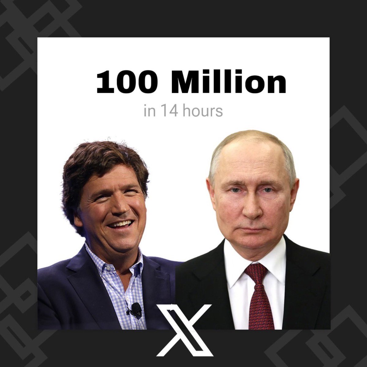cb_doge's tweet photo. BREAKING: 100 million views for Tucker/Putin interview in just 14 hours on 𝕏. 🔥 https://t.co/2DpyxUKZUP