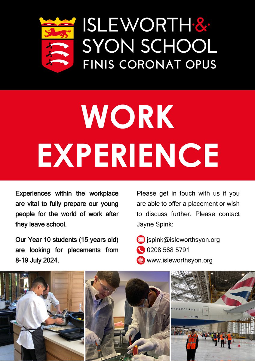IsleworthCEIAG's tweet photo. We're always on the lookout for local employers to support our students by providing a 1 week or 2 week placement in the summer term. If you feel you can offer one, please get in touch. https://t.co/XaU6eVWLOM