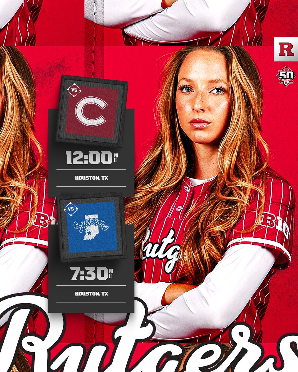 "𝐑" 𝐒𝐄𝐀𝐒𝐎𝐍 𝐁𝐄𝐆𝐈𝐍𝐒 

🆚 Colgate
🕛 Noon (ET)
📈 go.rutgers.edu/5lmayifh

🆚 Indiana State
🕢 7:30 pm (ET)
📈 go.rutgers.edu/buot60uo

📍 Houston, Texas
🏟️ Cougar Softball Stadium

#GoRU #RUSB #Team50